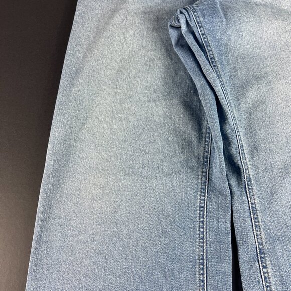 Zara Jean Women 32x27* High Rise Wide Leg Blue Faded Raw Bottom Hem Denim Tag 12 - Picture 4 of 16